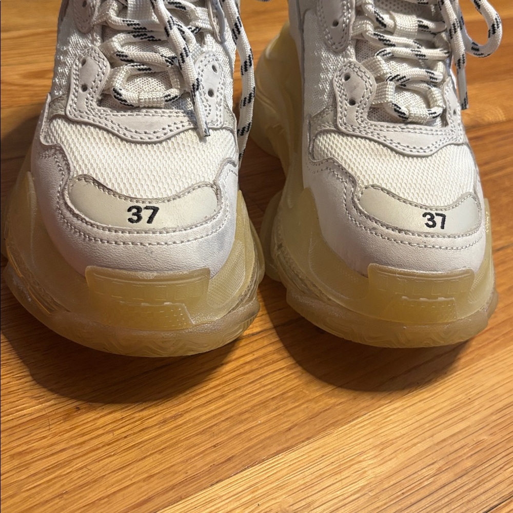 Balenciaga White and Yellowed Sole Triple S Sneakers - Picture 10 of 12